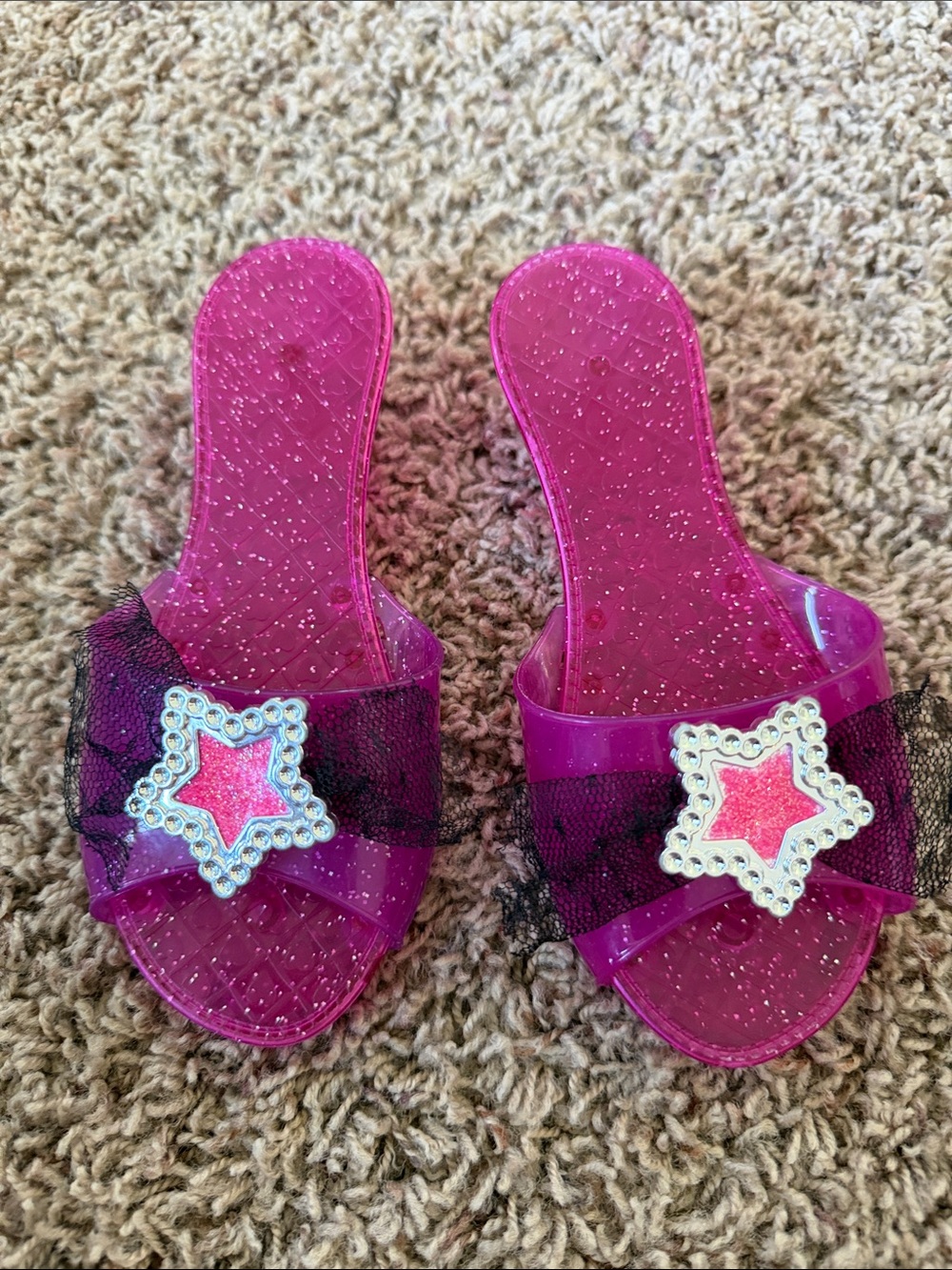 Kids Pink Glitter Slide Sandals with Star Accent